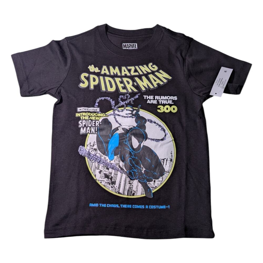 Spiderman Kids Graphic T Shirt Size XS 4-5 New With Tags Black And Blue